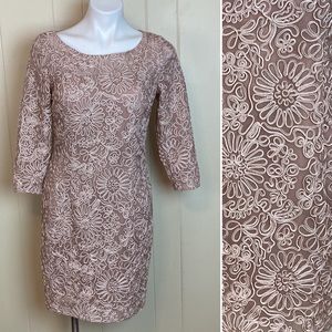 Aidan Mattox 3/4 Sleeve Illusion Cocktail Dress 8 Party Date Night Floral Sheath